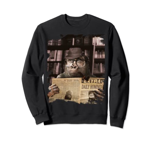 Ape Apes Chimp Chimpanzee Wearing Glasses Reading Newspaper Sweatshirt