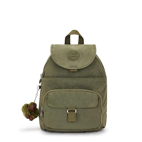 Kipling Women's Queenie, Adjustable Backpack Straps, Monkey Keychain, Key Clasp, Top Carry Handle, Jaded Green Tonal, 10' L x 13.25' H x 6.25' D