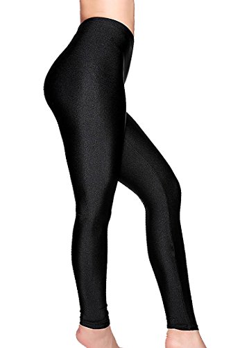 Romastory Women's Stretched Shiny Sports Leggings Elastic Yoga Pants Tights (M, Black)