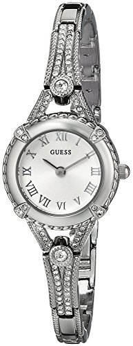 GUESS Petite Silver-Tone Crystal Bracelet Watch with Self-Adjustable Links. Color: Silver-Tone (Model: U0135L1)