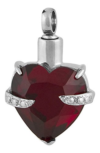 Perfect Memorials Hold My Heart Garnet Cremation Jewelry - Beautiful Pendant for Loved One/Memorial Urn Necklace for 1 Cu/in of Adult Human Ashes, Lock of Hair, & More/Keep Them Close to Your Heart
