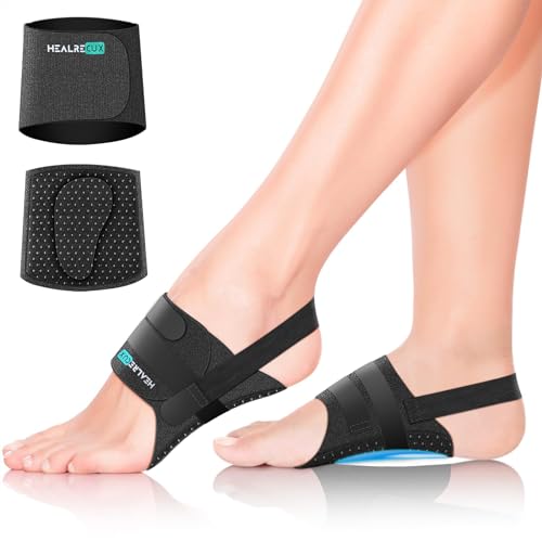 Healrecux Arch Support Inserts Braces for Plantar Fasciitis Relief, Upgraded Arch Support Compression Bands, Orthotics Arch Sleeves with Gel Pad for Feet Flat,Fallen & High Arches,Foot Arch Support