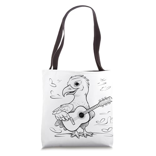 Cute anime seagull smiling playing a guitar black clipart Tote Bag