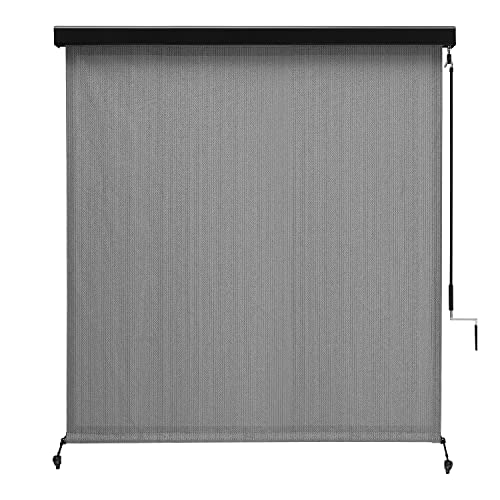 VICLLAX Premium Outdoor Roller Shade, 200GSM 95% Patio Cordless Blinds with Aluminum Valance (8' W X 8' L), Anthracite