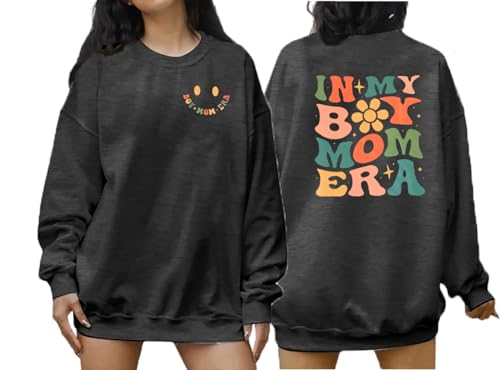 EGELEXY In My Boy Mom Era Sweatshirt Womens 2 Side Mama Sweatshirt Mom Life Crewneck Sweatshirt Casual Long Sleeve Pullovers