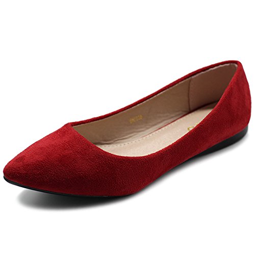 Ollio Women's Ballet Comfort Light Faux Suede Multi Color Shoes Flat ZM1038(9 B(M) US, Red)