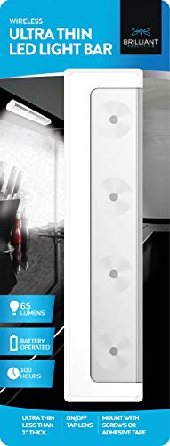 Brilliant Evolution Wireless Ultra Thin LED Light Bar- Battery Operated Lights - Kitchen Under Cabinet Lighting - Closet Light - Stick On Push Light - Under Counter Lights for Kitchen (1pk, 65 Lumens)