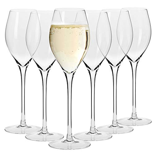 KROSNO Large Prosecco Champagne Sparkling Wine Glasses Flutes | Set of 6 | 9.4 fl oz | Harmony Collection | Perfect for Home, Restaurants and Parties | Dishwasher Safe