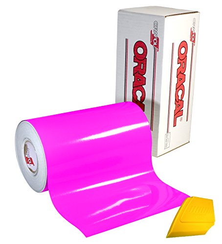 ORACAL 6510 Fluorescent Hot Pink Cast Vinyl Wrap 12 Inch x 30 Inch Roll for Cricut, Silhouette & Cameo Including Hard Yellow Detailer Squeegee (1 Roll Pack)