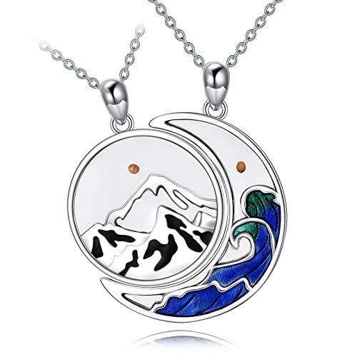 DAYLINLOVE Mountain Ocean Wave Seed Couple Necklace Sterling Silver His And Hers Matching Necklace Couples Jewelry Gifts For Women Men Couples Girlfriend Boyfriend