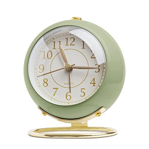 SHISEDECO Small Table Clocks, Classic Non-Ticking Tabletop Alarm Clock with Backlight, Battery Operated Desk Astronaut Clock with HD Glass for Living Room Bedroom Bedside Indoor Decor (Green)