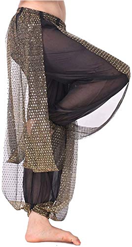 MUNAFIE Belly Dance Harem Pants Arabic Halloween Lantern Shiny Pants Fancy Pants US0-14 Black