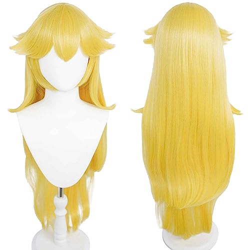 Anogol Hair Cap+Princess Wig Long Wavy Halloween Cosplay Wig Yellow Costume Party Wigs Anime Wigs Yellow Princess Wig Peach Wig Girls Women