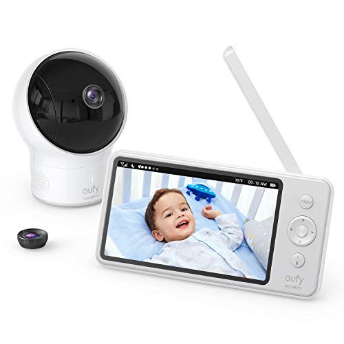 eufy Security Spaceview Video Baby Monitor E110 with Camera and Audio, Security Camera, 720p HD Resolution, Night Vision, 5' Display, 110° Wide-Angle Lens Included, Lullaby Player, Sound Alert