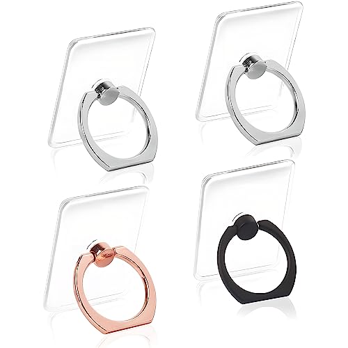 Cell Phone Ring Holder Finger Kickstand - 4Pcs Cell Phone Case Ring Stand 360 Rotation Phone Holder Clear Popsockets with Finger Ring - iPad Kickstand for Phone Case Compatible to iPhone Samsung