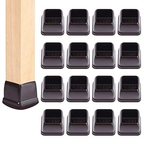 24 PCS Square Silicone Chair Leg Floor Protectors with Felt, Chair Legs Caps Covers, Felt Furniture Pads, Floor Protectors for Chairs, Bar Stools Leg Protectors (Fit 1.1-1.45', Dark Brown)