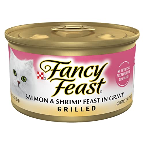 Purina Fancy Feast Grilled Wet Cat Food Salmon and Shrimp Feast in Wet Cat Food Gravy - (Pack of 24) 3 oz. Cans