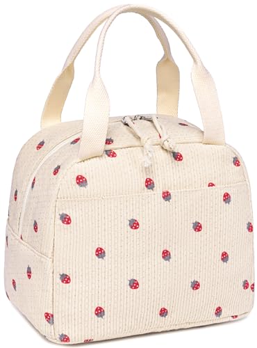 LEDAOU Lunch Box for Women Insulated Lunch Bag Corduroy Lunch Tote Bags Leakproof Cooler Lunch Case for Travel Work Picnic