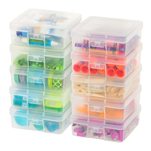 IRIS USA 10Pack Small Plastic Hobby Art Craft Supply Organizer Storage Containers with Latching Lid