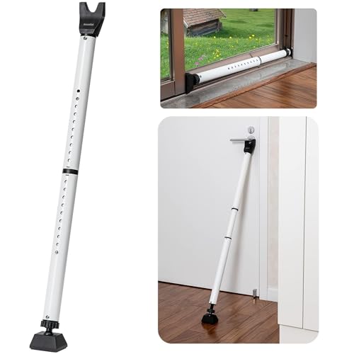 HonesaLoc 2-in-1 Door Security Bar & Sliding Patio Door Stopper Security Jammer Bar Child Proof Adjustable Constructed of High Grade Iron Window Doors Security Bars, White