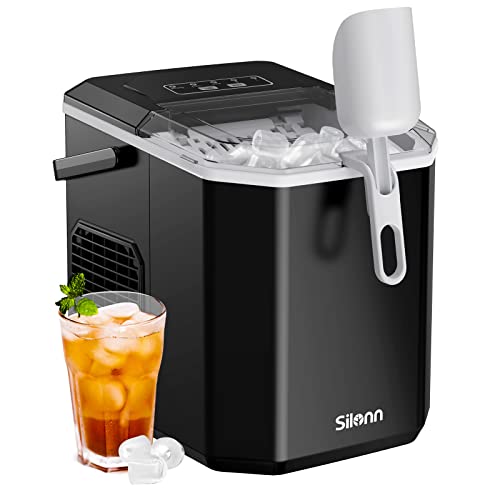 Silonn Ice Maker Countertop, Portable Ice Machine with Carry Handle, 26lbs in 24h, 9 Ice Cubes Ready in 6 Mins, Self-Cleaning Ice Makers with Basket and Scoop, Ideal for Home, Kitchen, Camping, RV
