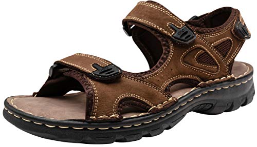 Jousen Men's Sandals Leather Open Toe Beach Sandal Dark Brown Outdoor Summer Sport Sandals (AMY662 Dark Brown 11)