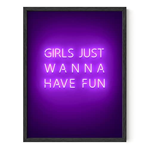 HAUS AND HUES Purple Pictures Wall Decor - Wall Art for Bedroom Aesthetic Purple, Neon Posters, Teen Girl Posters for Bedroom UNFRAMED 12' x 16' (Girls Just Wanna Have Fun)
