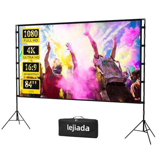 Upgraded Projector Screen with Stand Portable Projection Screen lejiada 16:9 4K HD Projections Movies Screen with Carry Bag for Indoor Outdoor Home Theater Backyard Cinema Travel