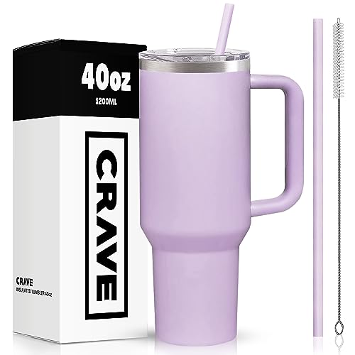 Crave Cups 40oz Tumbler With Handle And Straw l Insulated Stainless Steel Double Wall Spill Proof Water Bottle Travel Mug l Cupholder Friendly Vacuum Sealed Tumblers With Lid (Wisteria)