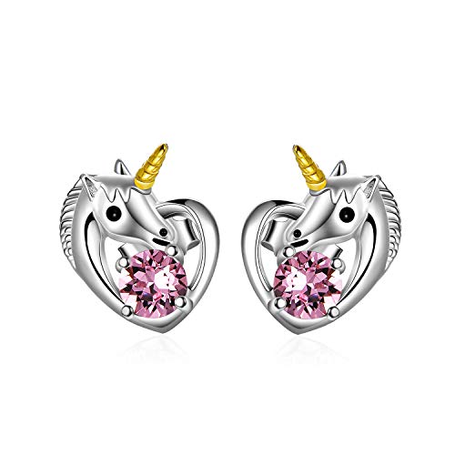 AOBOCO Pink Unicorn Gifts for Unicorn Lovers - Sterling Silver Unicorn Earrings for Women, Crystals from Austria, Anniversary Birthday Unicorn Jewelry Gifts for Daughter Girlfriend Wife