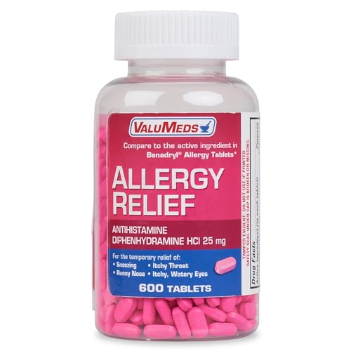 ValuMeds Allergy Medicine Antihistamine, Diphenhydramine HCl 25 mg | Children and Adults | Relieve Itchy Eyes, Runny Nose, Sneezing (25 mg, 600)