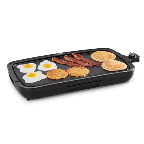 DASH Deluxe Everyday Electric Griddle with Dishwasher Safe Removable Nonstick Cooking Plate for Pancakes, Burgers, Eggs and more, Includes Drip Tray + Recipe Book, 20” x 10.5”, 1500-Watt - Black