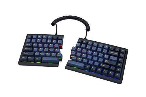 Mistel BAROCCO MD770 RGB Wired + Wireless Bluetooth TKL Split Mechanical Keyboard with Cherry MX Brown Switch, Ergonomic Gaming Keyboard, Yellow Letter Glaze Blue PBT DoubleShot Keycaps, Macro Support