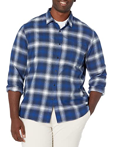 Amazon Essentials Men's Slim-Fit Long-Sleeve Flannel Shirt, Blue White Plaid, X-Large