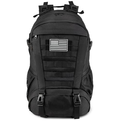 Jueachy Tactical Backpack for Men Hiking Day Pack Molle Military Rucksack Waterproof 30L EDC Bag with USA Flag Patch Black