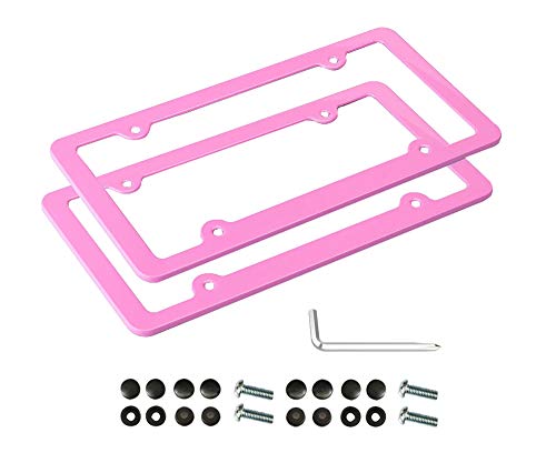 XLSFPY Pink License Plate Frame, 2 PCS License Plate Holder, Universal American Auto License Plate Frame Rust-Proof, Rattle-Proof, Weather-Proof