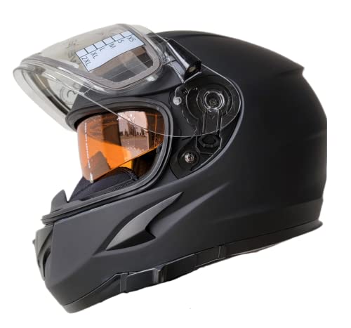 Vega Star Electric Snowmobile Full Face Helmet with Amber Dropdown Shield 52200-054, Matte Black, Large