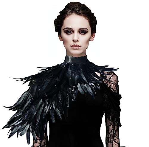 Homelex Gothic Real Black Feather Cape Shawl Shoulder Wings Choker Collar Halloween Costumes