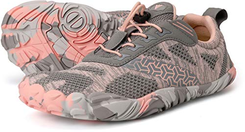 Joomra Minimalist Trail Running Tennis Shoes Walking Size 9-9.5 Women Wide Camping Athletic Hiking Trekking Toes Gym Workout Sneakers Footwear Grey Pink 40