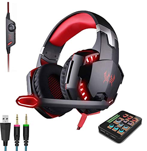 KOKITEA Voice Changer Gaming Headset for Phone/PS4/Xbox/Switch/IPad/Computer/Kids, Over-Ear Headphones with Volume Control LED Light Cool Style Stereo for PS4,PC,Xbox One (red)