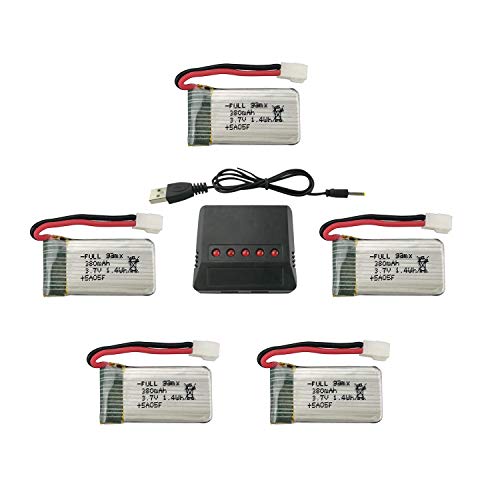 5PCS 3.7V 380mAh Battery with 5 in 1 Charger for Hubsan X4 H107 H107C H107L Syma X11 X11C HS170 HS170C F180C HS170G TOZO Q2020 E016H E016F Remote Control Drone Accessory