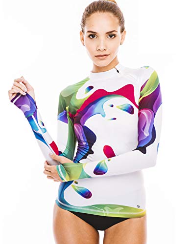 Women's UPF 50+ Long Sleeve Rash Guard for Women Swim Shirts, Tight-Fit Quick Dry Water Shirts Zipper Rashguard Surf Swim Top for Women (Rainbow 50, XL)