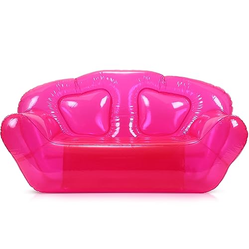 Kigley Transparent Clear Inflatable Sofa Seat Double Person Blow up Chair Yard Portable Inflatable Couch Air Couch Patio Blow up Furniture for Camping Outdoor Beach Room Adults Teen Girls (Pink)