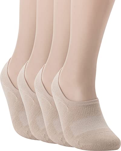Pro Mountain No Show Socks Women Cotton Cushion Footies Liner S M L XL Sneakers Workout Loafer Footies Flats US Women Shoe Size 6-8 Beige Tan 4 Pack