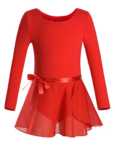 DANSHOW Girls Team Basic Long Sleeve Leotard with Skirt Kid Dance Ballet Tutu Dress(KD3028-M-04)