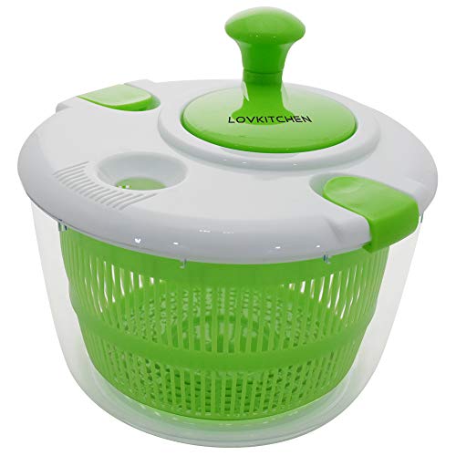 LOVKITCHEN Salad Spinner Large 5 Quarts Fruits and Vegetables Dryer Quick Dry Design, Dry Off & Drain Lettuce and Vegetable with Ease for Tastier Salads and Faster Food Prep