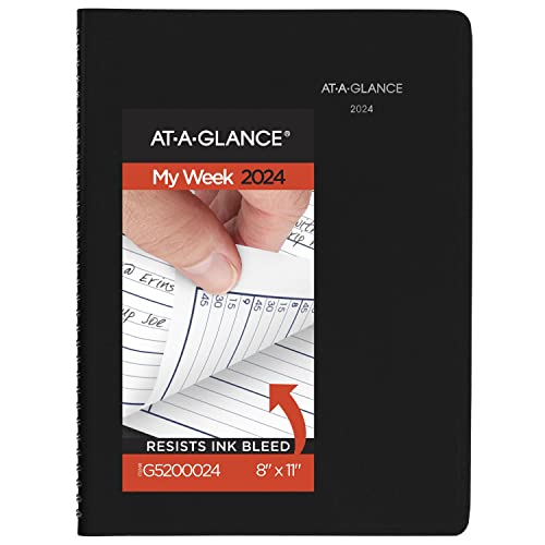 AT-A-GLANCE 2024 Weekly Planner, DayMinder, Quarter-Hourly Appointment Book, 8' x 11', Large, Black (G5200024)
