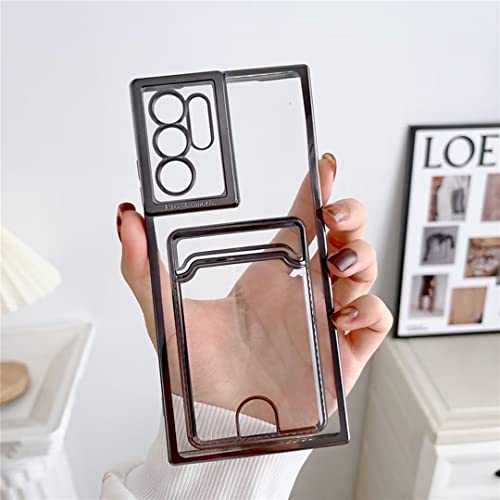 FIRSTPELLA Compatible with Samsung S21 Ultra Case,Clear Protective Card Slot Case, Slim Fit Anti-Fall Soft Plating TPU Wallet Case with Bumper,Cute Card Holder Pocket Case - Black