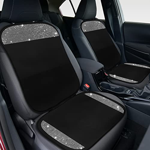 Tallew 2 Pair Bling Car Seat Covers for Women Girls Rubber Black Front Seat Cover with Crystal Diamond Rhinestone Breathable Car Seat Protectors Fit Most Cars (White)