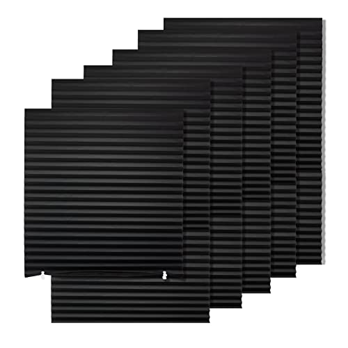 MYshade 6 Pack Temporary Blackout Paper Shades for Windows,Paper Pleated Blinds with Adhesive,No Tools No Drilling Free Cut Size Paper Room Darkening Shades(Black, 36' W x 72' H)